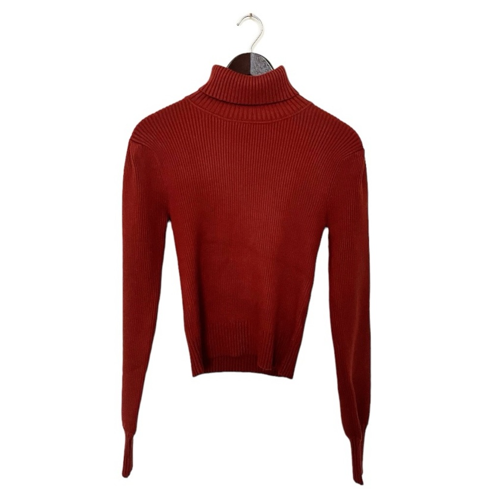 NEW Farm Rio Red Brown Ribbed Knit Puff Long Sleeve Turtleneck Sweater